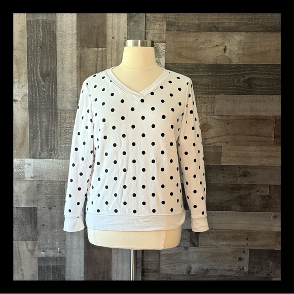 Old Navy v-neck polka dot sweatshirt large preppy gorpcore classic academia fall - Picture 1 of 10